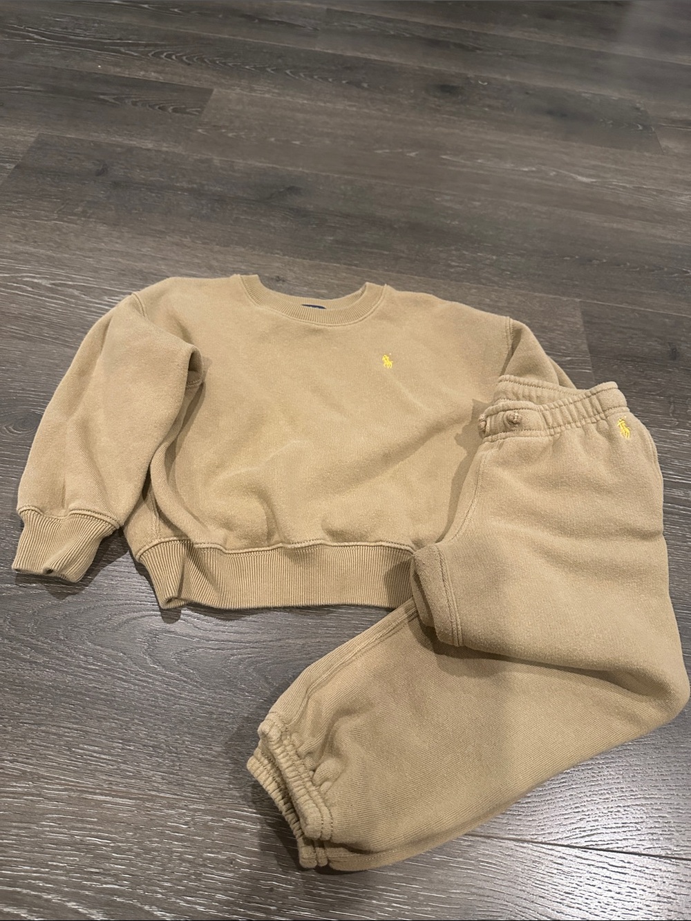Ralph Lauren Kids Tan Sweatshirt & Jogger Set with Yellow Pony